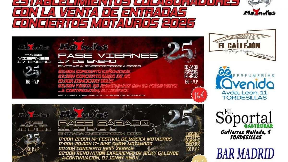Motauros fija cuatro puntos en Tordesillas para la venta de entradas de los conciertos