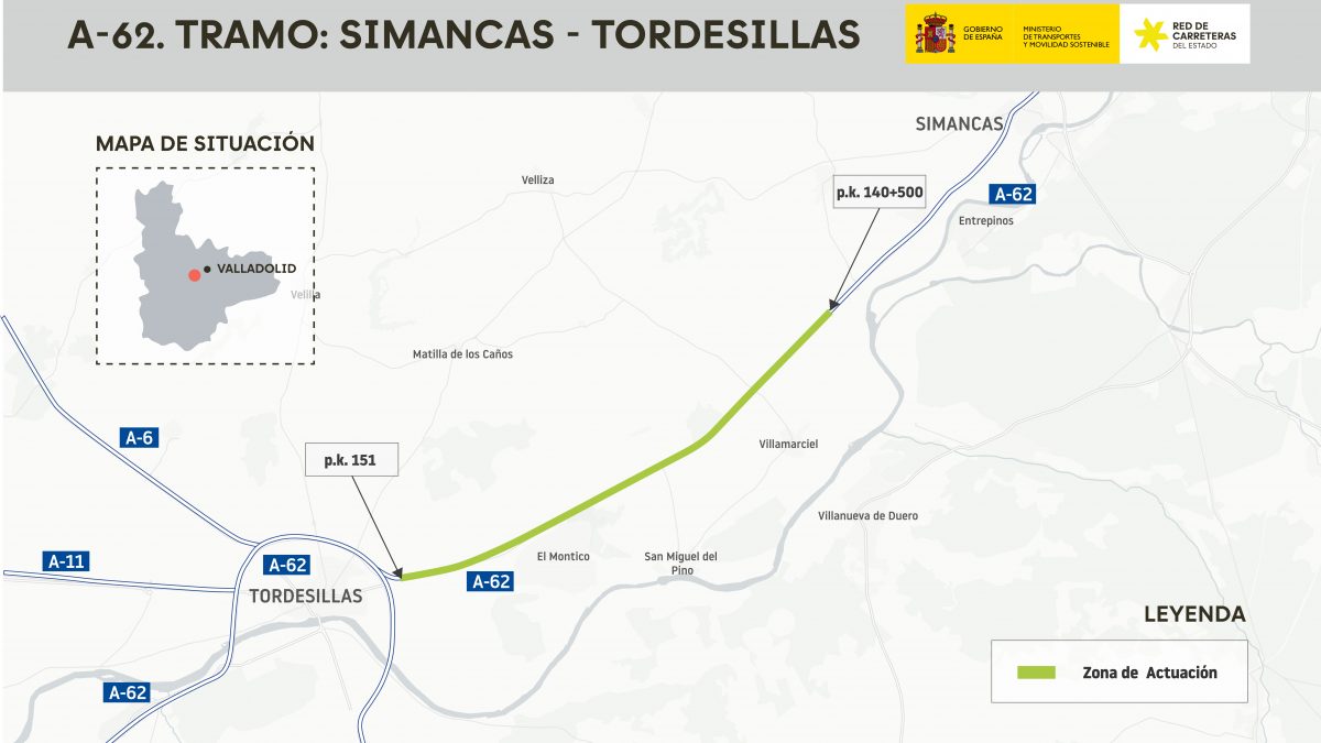 Transportes aprueba la ampliación de la A-62 entre Tordesillas y Simancas por 125,5 millones de euros